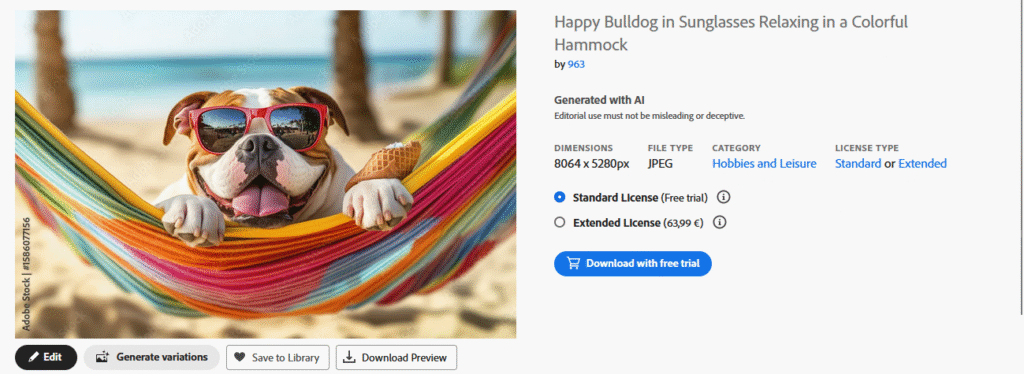 Happy Bulldog in Sunglasses Relaxing in a Colorful Hammock 