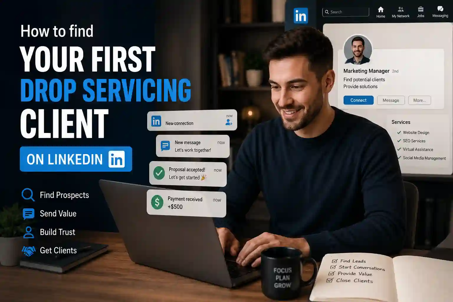 How to find your first drop servicing client on LinkedIn now