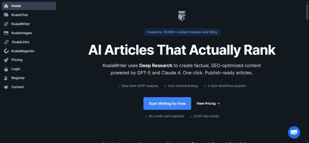 Koala AI writer interface